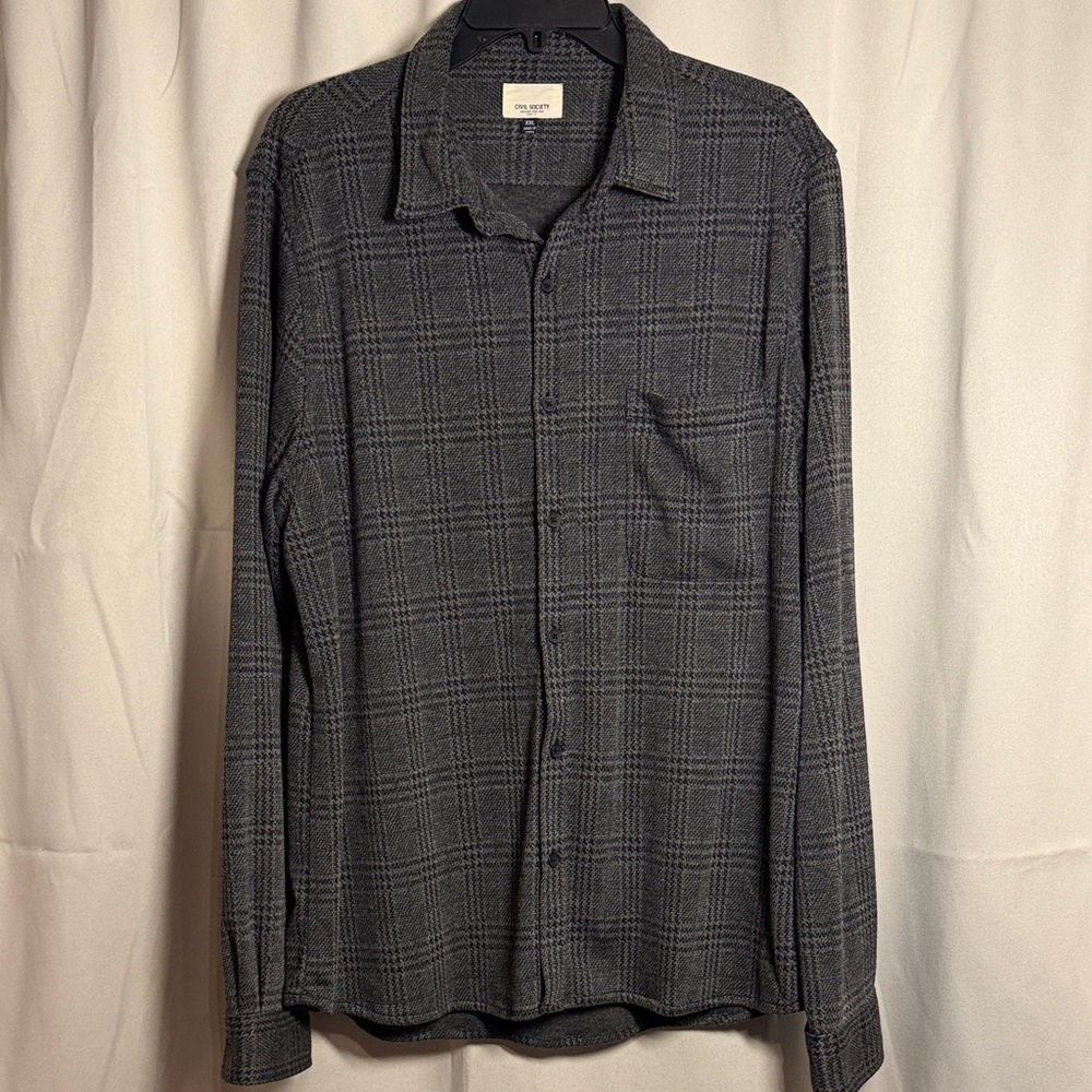 Civil Society Houndstooth Plaid Gray‎ Black Button Down Shirt XXL